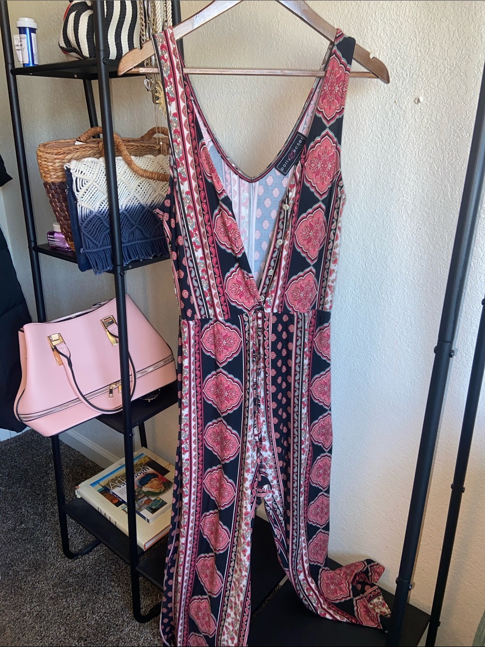 Boho Printed Wide-Leg Jumpsuit - Pink & Black